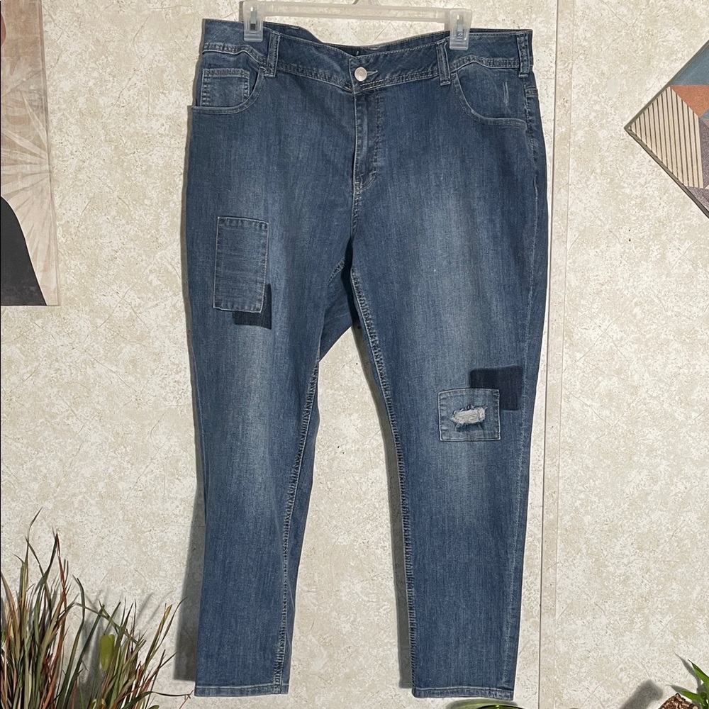 Lane Bryant Skinny Blue Ankle Medium Wash 5 Pocket Distressed Jeans
